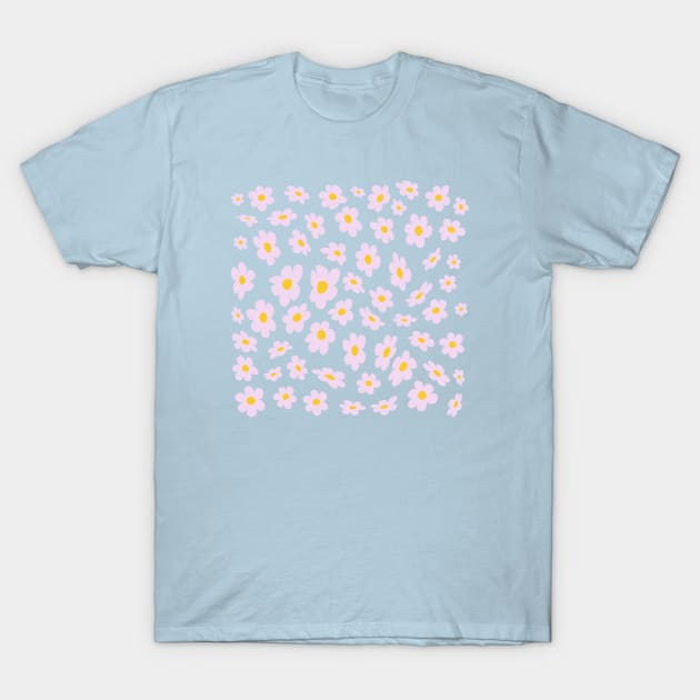 Floating Flower Power Daisies on lilac T-Shirt by lucybrownlane